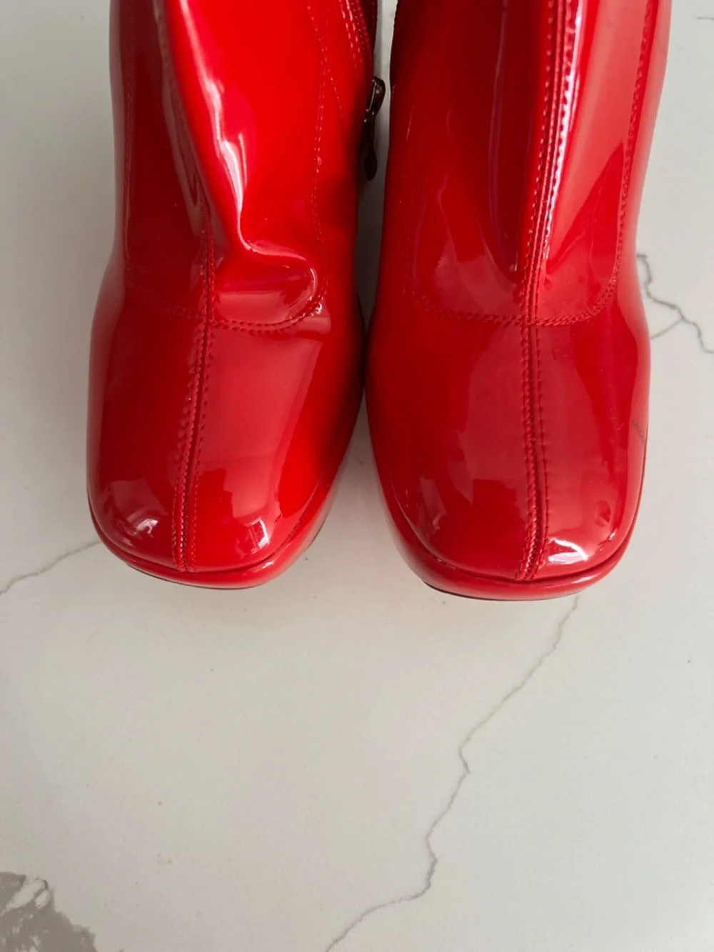 Bold Red Patent Platform Wedge Ankle Boots